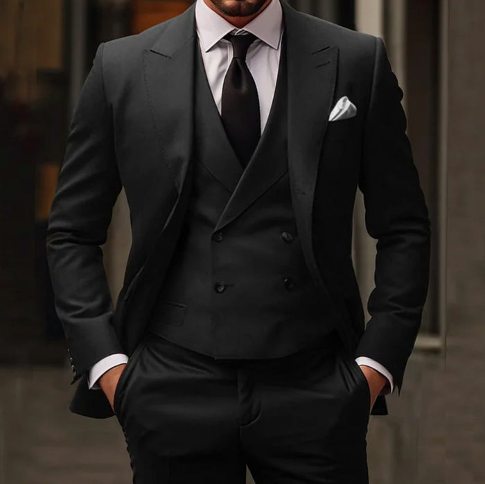 Men's Slim Fit Three-Piece Wedding Suit with Double-Breasted Vest