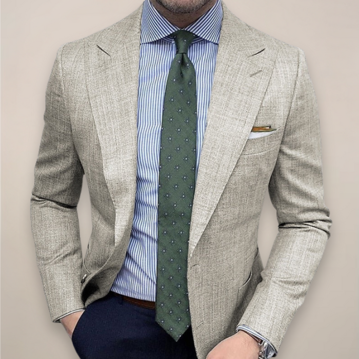 Men's Textured Linen-Look Notch Lapel Blazer for Weddings