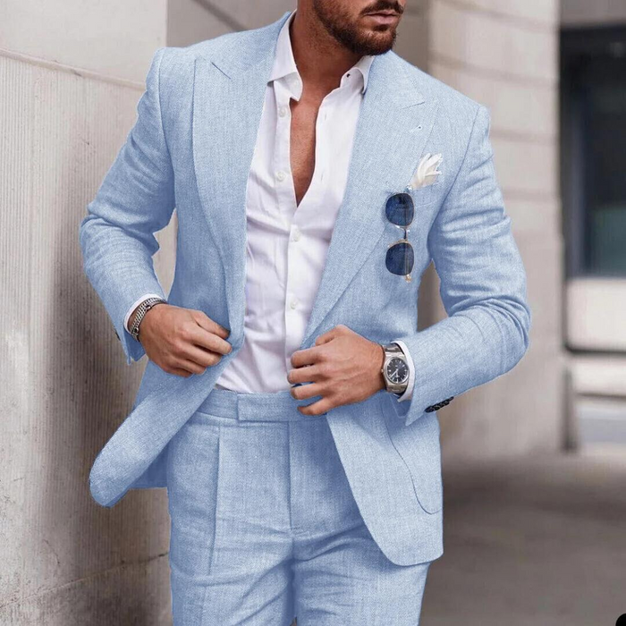 Men's Linen-Look Beach Wedding Suit Two-Piece Peak Lapel