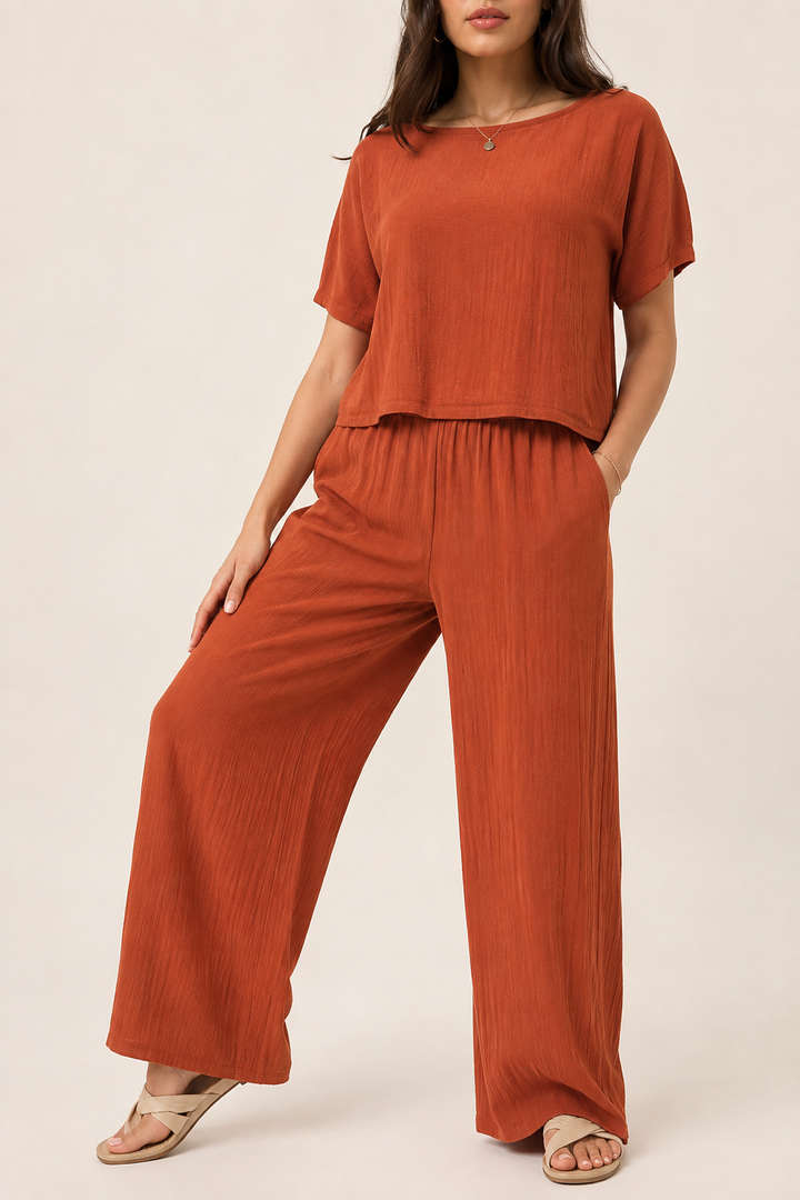 Women's Casual Top and Wide Leg Pants Set