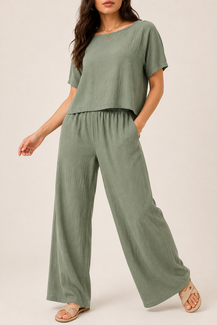 Women's Casual Top and Wide Leg Pants Set