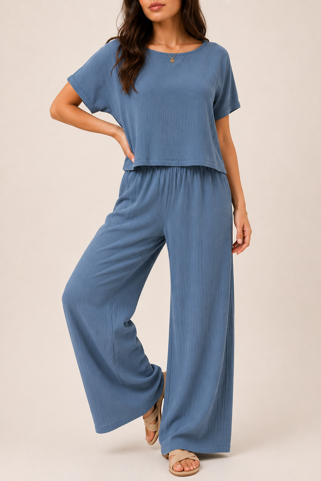 Women's Casual Top and Wide Leg Pants Set