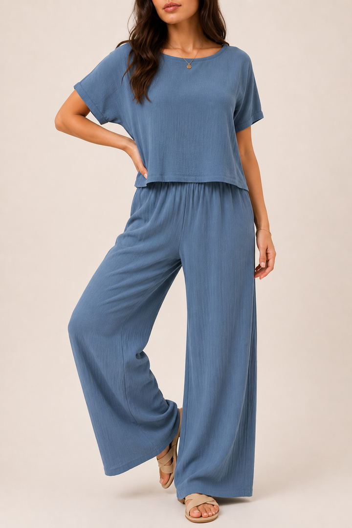 Women's Casual Top and Wide Leg Pants Set
