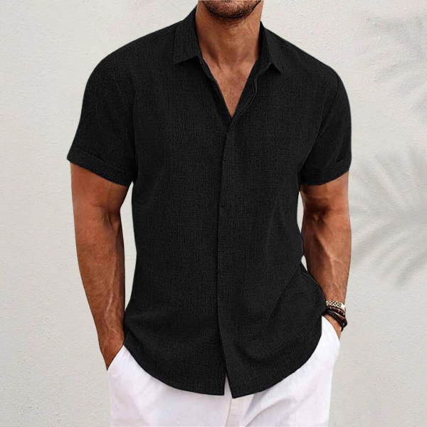 Men's Linen-Look Short Sleeve Shirt with Classic Collar