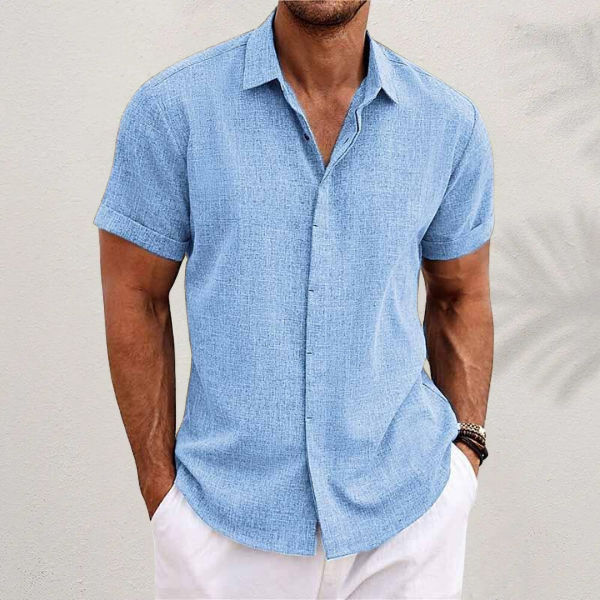 Men's Linen-Look Short Sleeve Shirt with Classic Collar