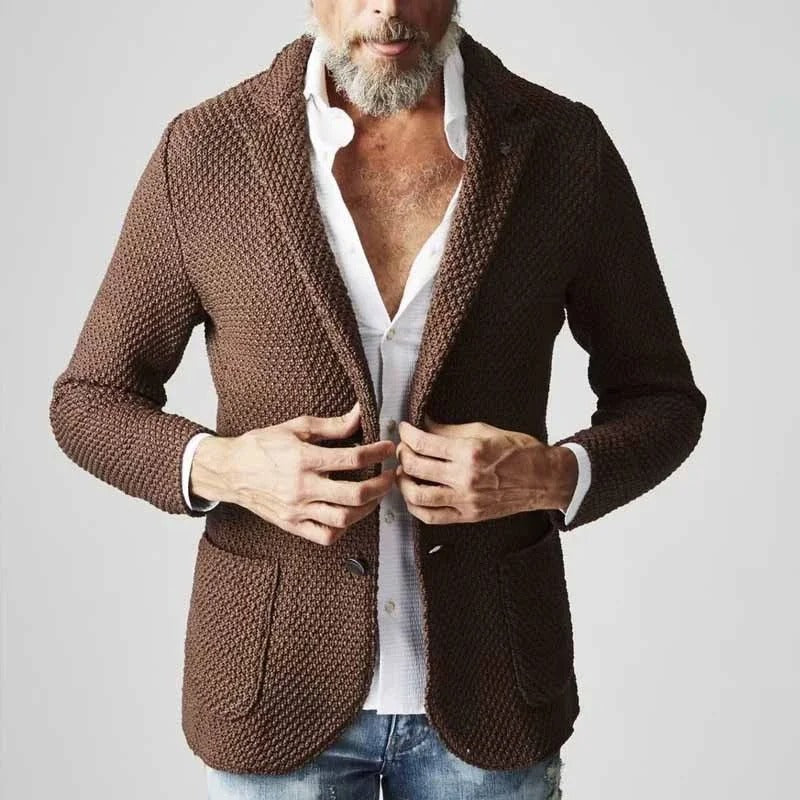 Men's Textured Knit Summer Blazer with Patch Pockets