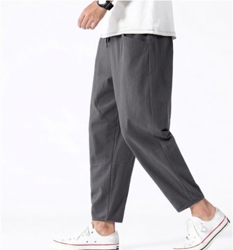 Men's Linen-Look Cropped Drawstring Pants
