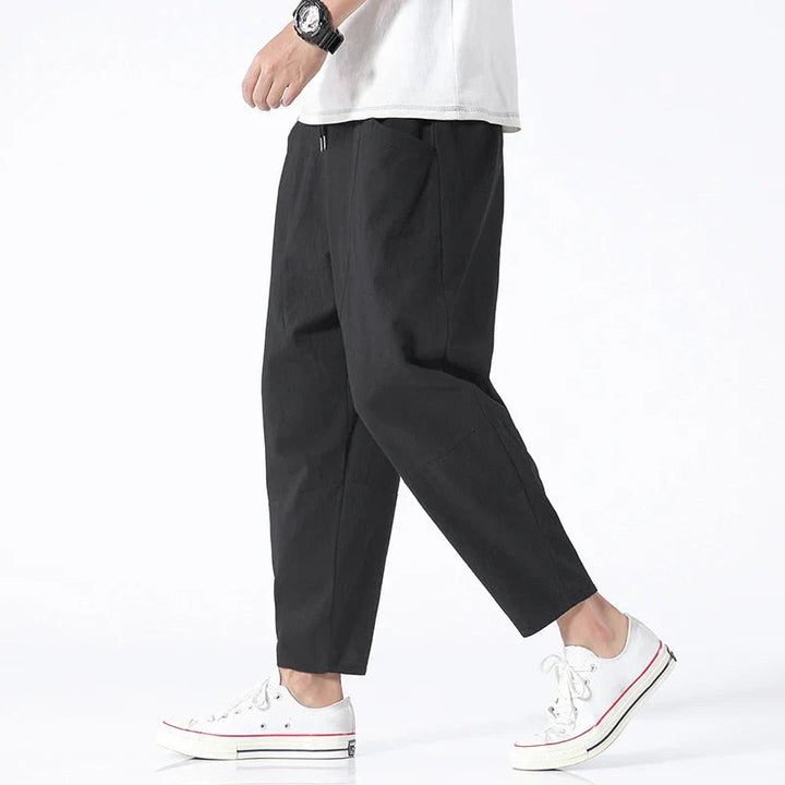 Men's Linen-Look Cropped Drawstring Pants