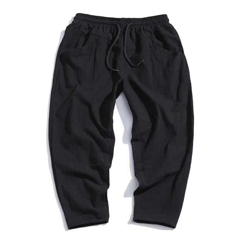 Men's Linen-Look Cropped Drawstring Pants