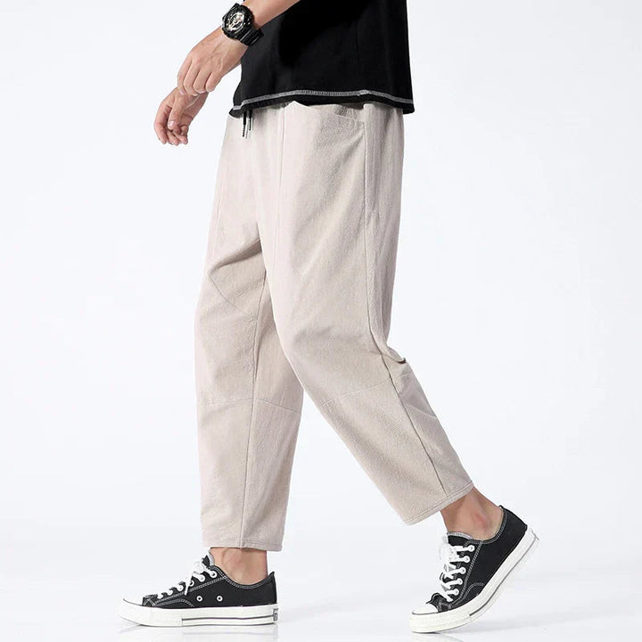 Men's Linen-Look Cropped Drawstring Pants