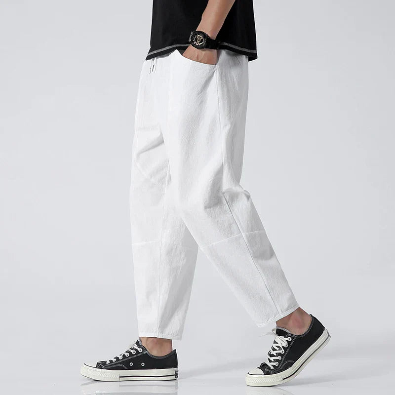 Men's Linen-Look Cropped Drawstring Pants