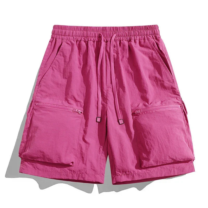 Men's Lightweight Drawstring Cargo Shorts with Zip Pockets