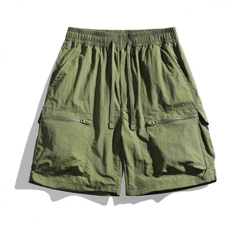 Men's Lightweight Drawstring Cargo Shorts with Zip Pockets