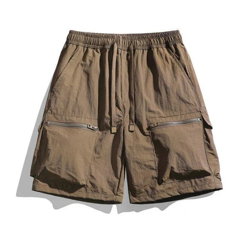Men's Lightweight Drawstring Cargo Shorts with Zip Pockets