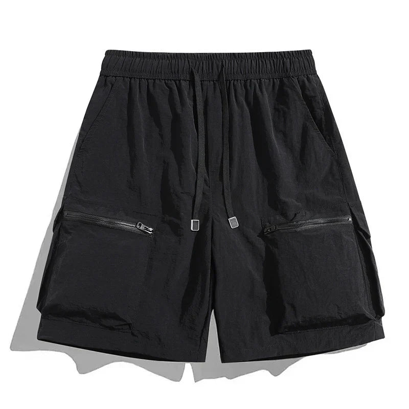 Men's Lightweight Drawstring Cargo Shorts with Zip Pockets