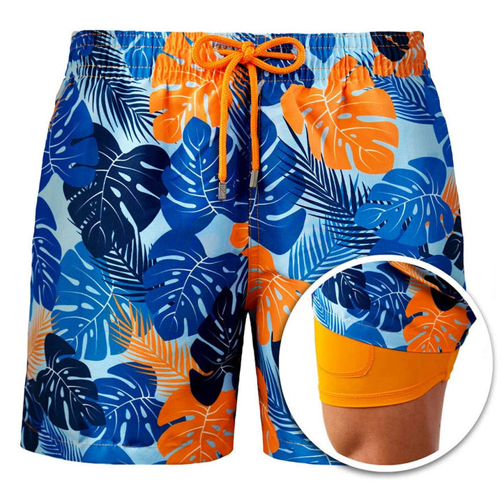 Men's Geometric Print Lined Swim Shorts with Drawstring