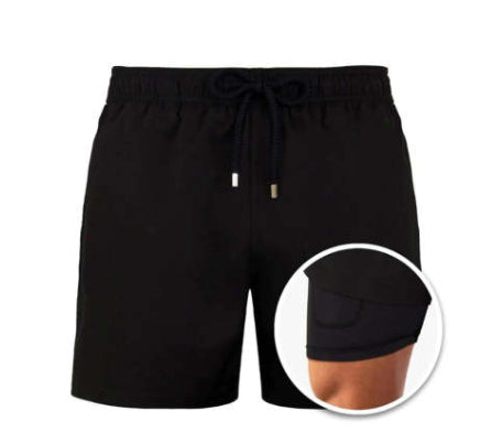 Men's Geometric Print Lined Swim Shorts with Drawstring