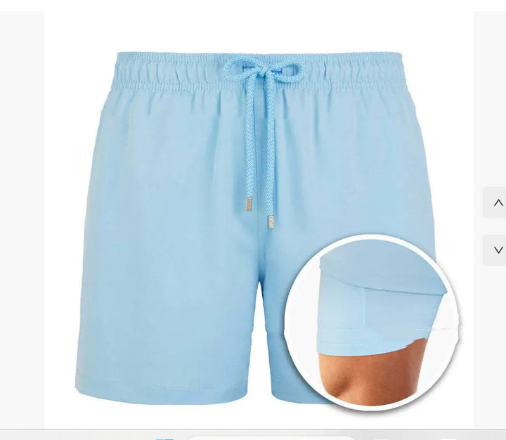 Men's Geometric Print Lined Swim Shorts with Drawstring