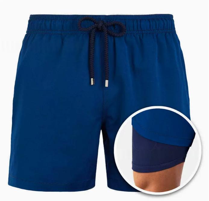 Men's Geometric Print Lined Swim Shorts with Drawstring