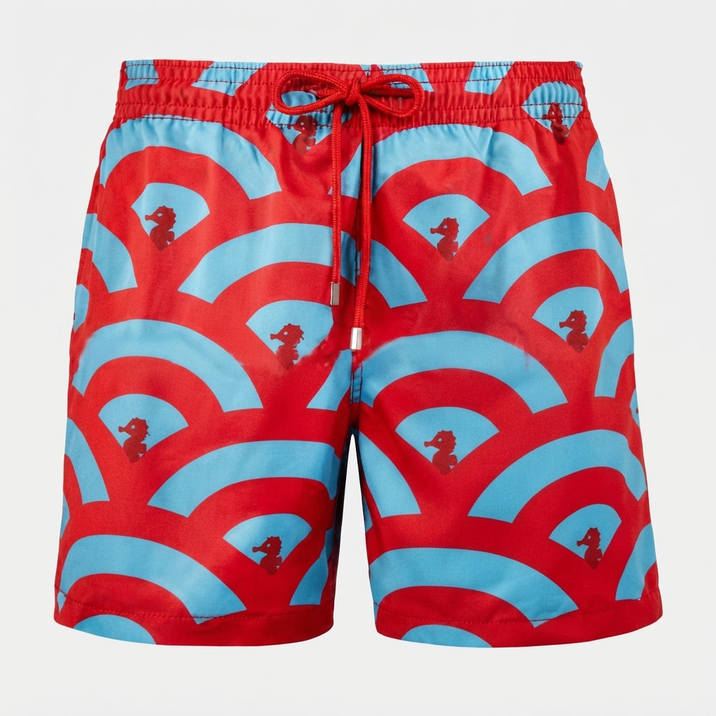 Men's Geometric Print Lined Swim Shorts with Drawstring