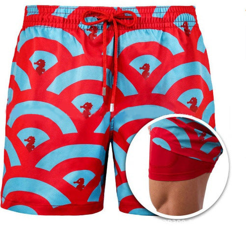 Men's Geometric Print Lined Swim Shorts with Drawstring