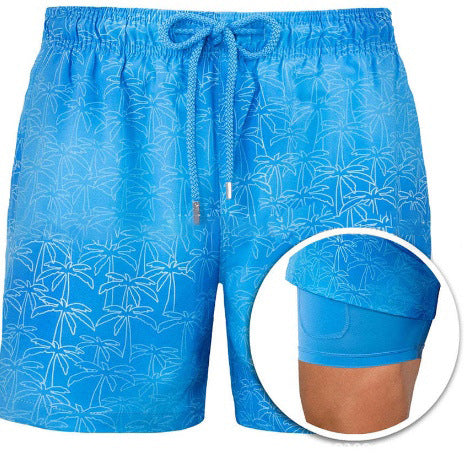 Men's Geometric Print Lined Swim Shorts with Drawstring