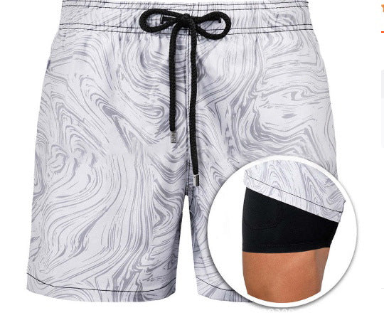 Men's Geometric Print Lined Swim Shorts with Drawstring