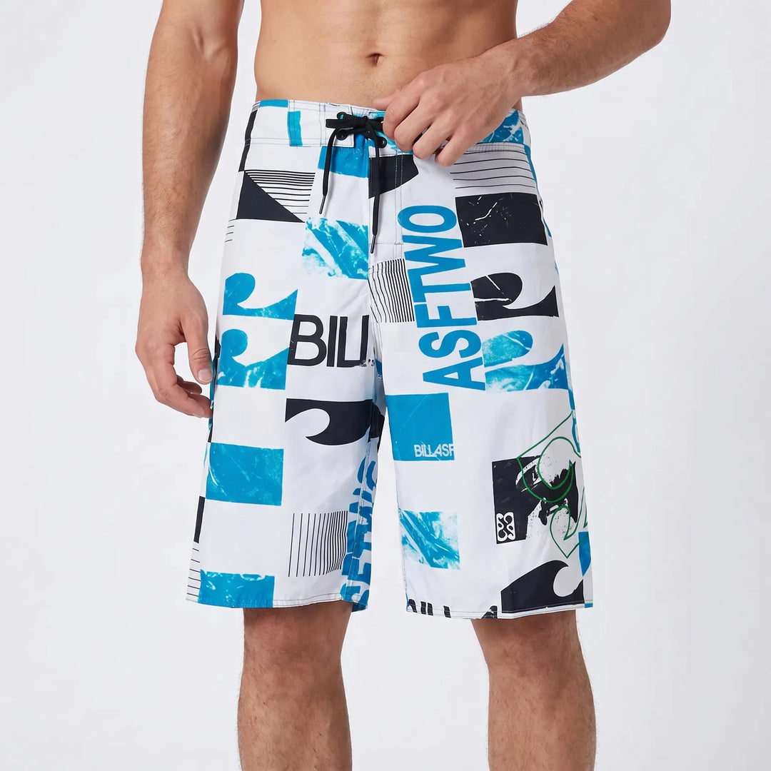 Men's Graphic Print Knee-Length Board Shorts for Surfing