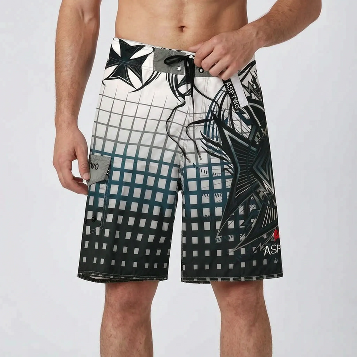 Men's Graphic Print Knee-Length Board Shorts for Surfing