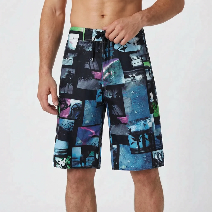 Men's Graphic Print Knee-Length Board Shorts for Surfing