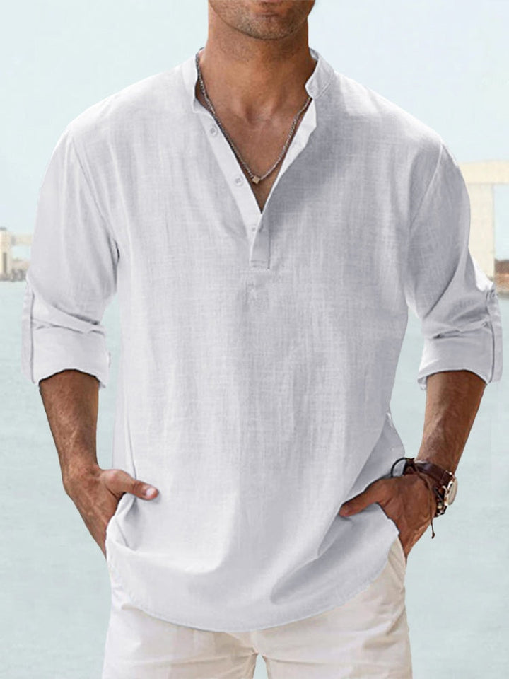 Men's Holiday Linen-Look Henley Shirt Long Sleeve