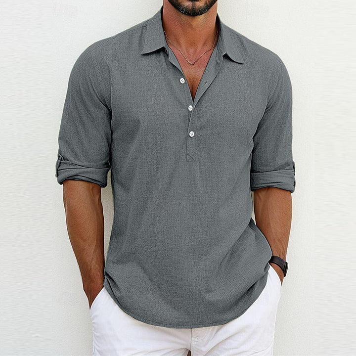 Men's Lightweight Polo Collar Popover Shirt Long Sleeve