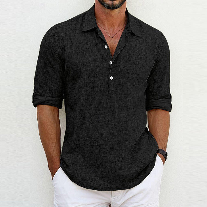 Men's Lightweight Polo Collar Popover Shirt Long Sleeve
