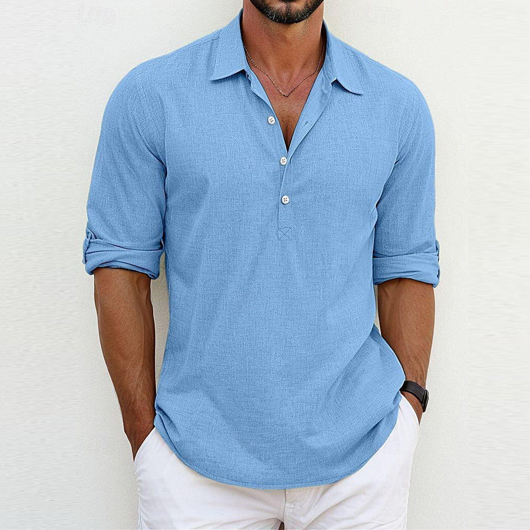 Men's Lightweight Polo Collar Popover Shirt Long Sleeve