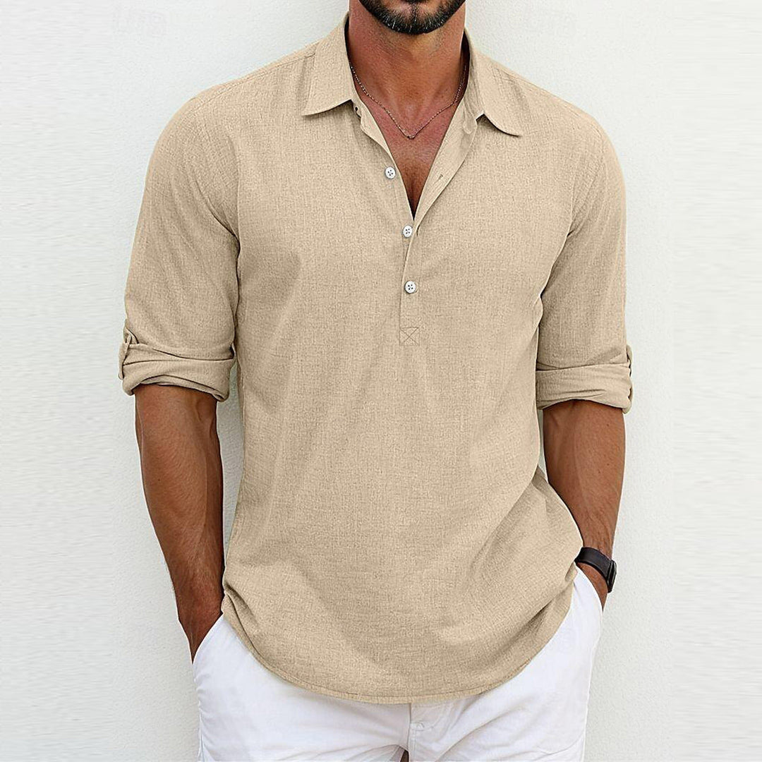 Men's Lightweight Polo Collar Popover Shirt Long Sleeve