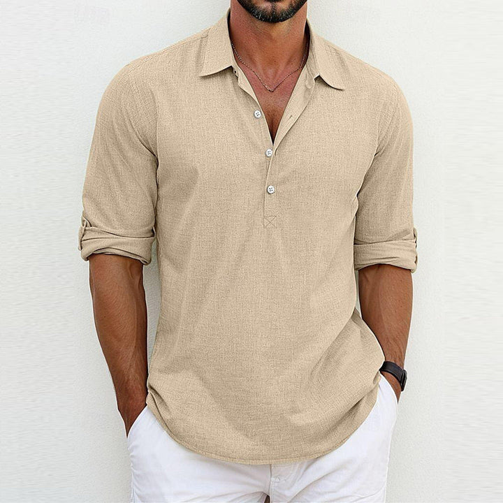 Men's Lightweight Polo Collar Popover Shirt Long Sleeve