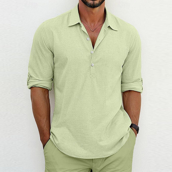 Men's Lightweight Polo Collar Popover Shirt Long Sleeve