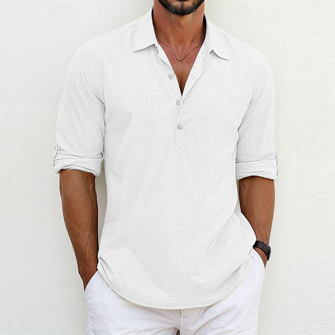 Men's Lightweight Polo Collar Popover Shirt Long Sleeve