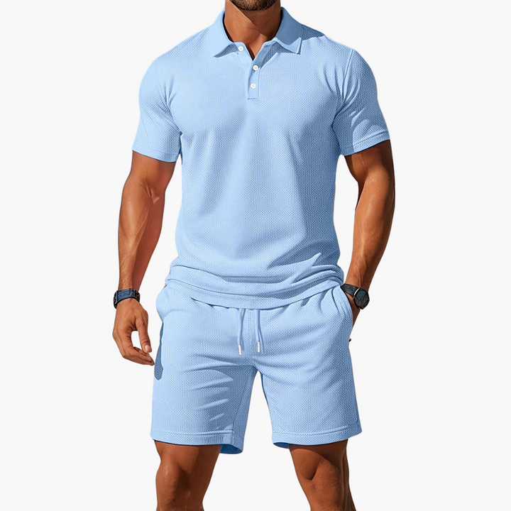 Men's Summer Polo Shirt and Drawstring Shorts Set