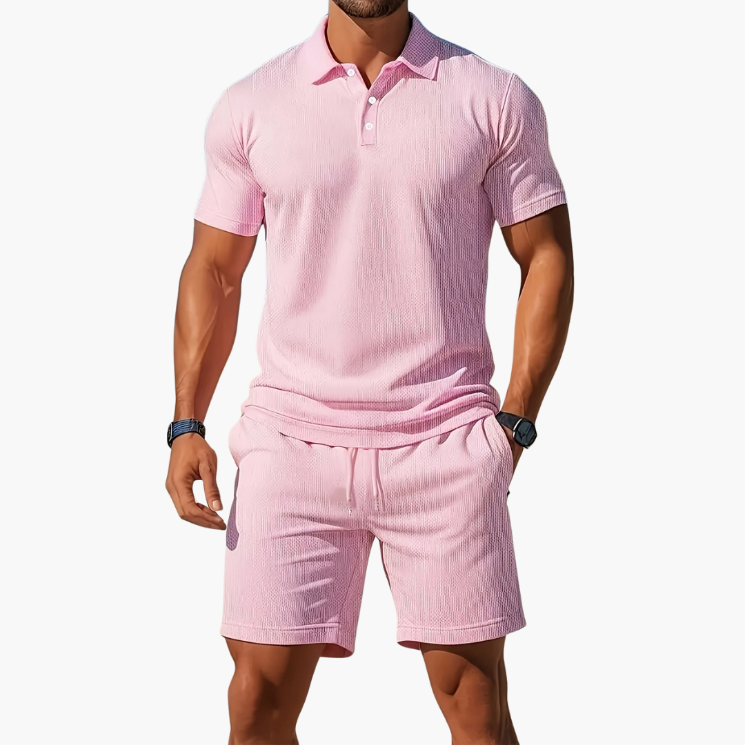 Men's Summer Polo Shirt and Drawstring Shorts Set