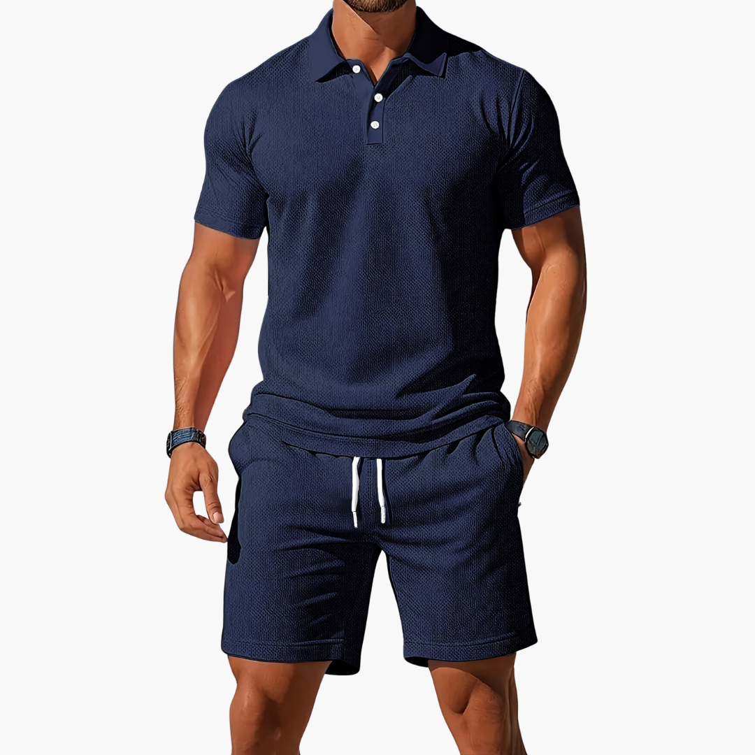 Men's Summer Polo Shirt and Drawstring Shorts Set