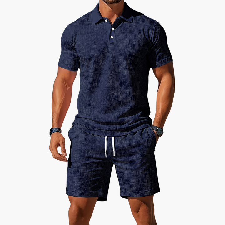 Men's Summer Polo Shirt and Drawstring Shorts Set