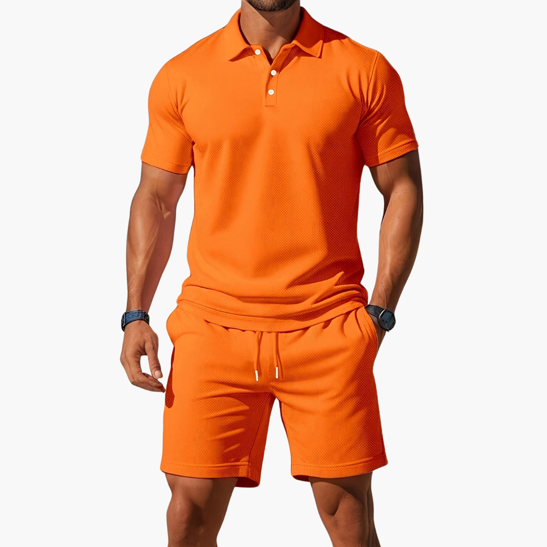 Men's Summer Polo Shirt and Drawstring Shorts Set