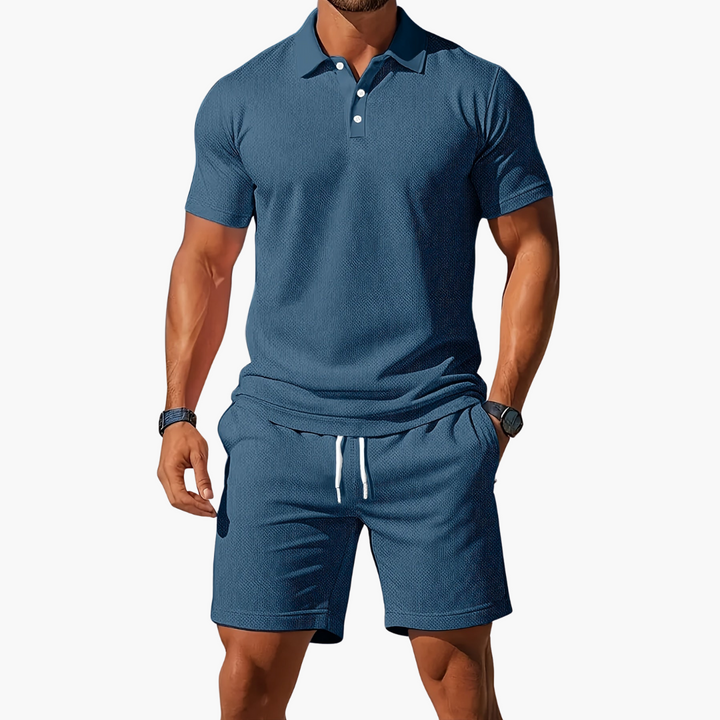 Men's Summer Polo Shirt and Drawstring Shorts Set