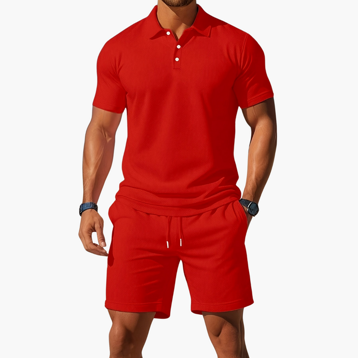Men's Summer Polo Shirt and Drawstring Shorts Set