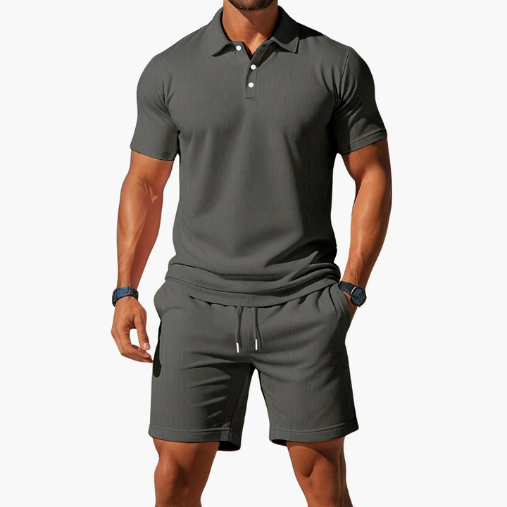 Men's Summer Polo Shirt and Drawstring Shorts Set