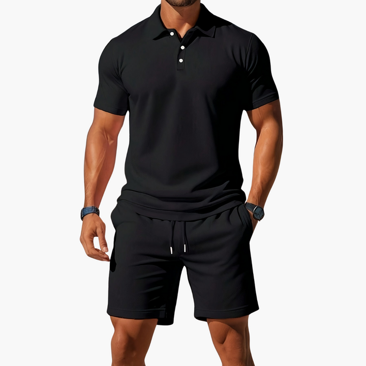 Men's Summer Polo Shirt and Drawstring Shorts Set
