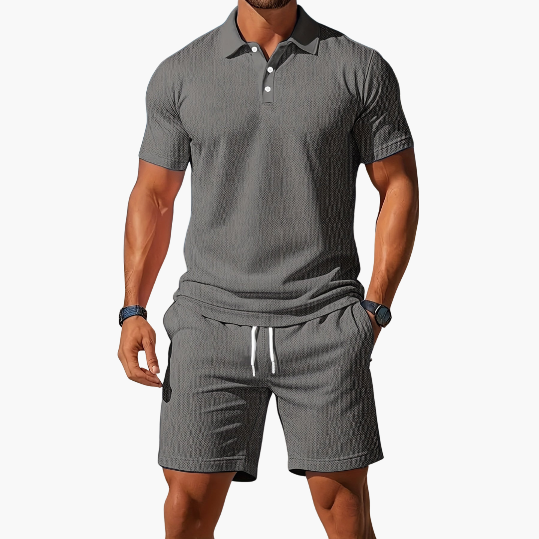 Men's Summer Polo Shirt and Drawstring Shorts Set