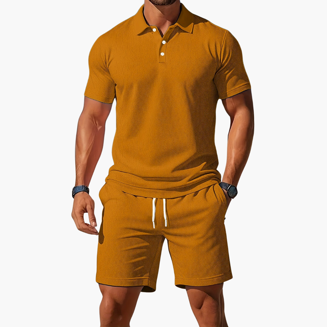 Men's Summer Polo Shirt and Drawstring Shorts Set