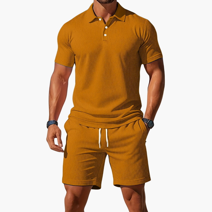 Men's Summer Polo Shirt and Drawstring Shorts Set